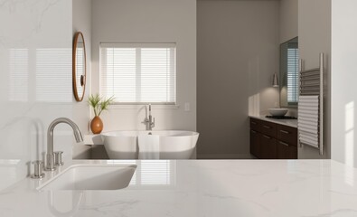 A sleek quartz surface boasting a calming white hue and a smooth polished finish would elevate any bathroom or kitchen adding both style and practicality to modern living spaces