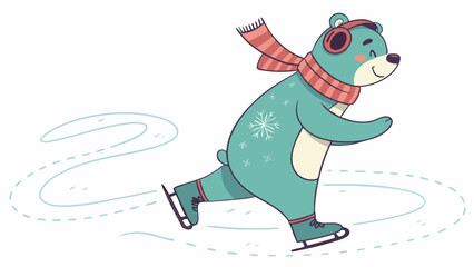 Obraz premium Vector cute cartoon bear ice skating winter sport illustration for kids and families holiday season fun activity