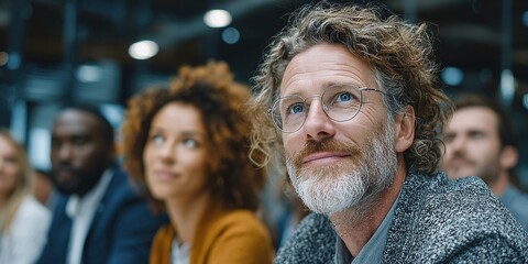 a group of employees are sitting in a meeting and listening to what their boss is saying about business in the organization in the small meeting room, generative AI. High quality