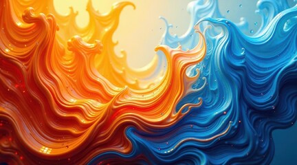 Fototapeta premium Abstract Swirling Currents of Vivid Orange and Azure Hues Intertwined in a Dynamic and Evocative Composition