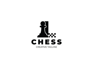 Letter L chess logo design with pawn and chess board