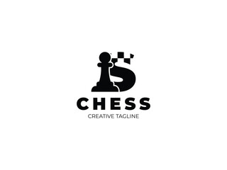 Fototapeta premium Letter S chess logo design with pawn and chess board