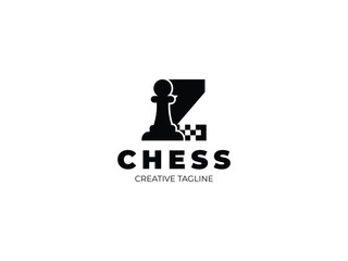 Letter Z chess logo design with pawn and chess board