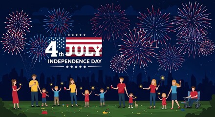 Independence Day celebration with fireworks and people