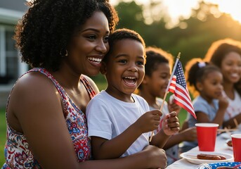 Mother and child celebrating Independence Day