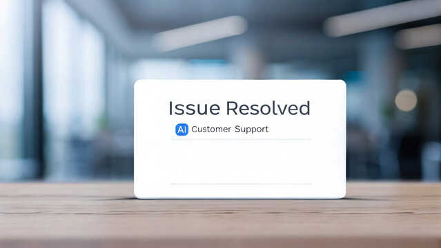Issue resolved notification on digital screen representing ai customer support service providing quick and efficient help for users in need
