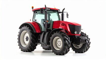 Red agriculture tractor machine isolated on white background