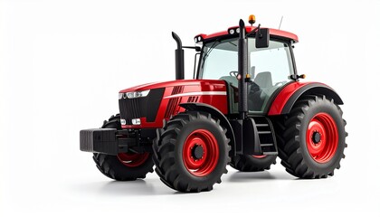 Obraz premium Red agriculture tractor machine isolated on white background