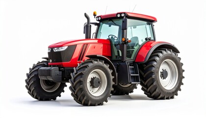 Red agriculture tractor machine isolated on white background