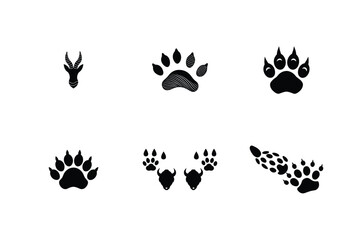 Animal Tracks and Horn Silhouettes Depicting Wildlife and Nature Black and White Vector Graphics