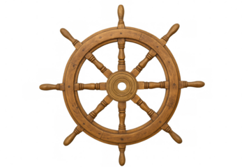 Wooden helm resting on a transparent background, ideal for enhancing maritime-themed projects with a touch of vintage charm