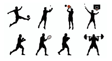 Powerful Sports Silhouettes Collection Athletic Activities Fitness Icons Graphics