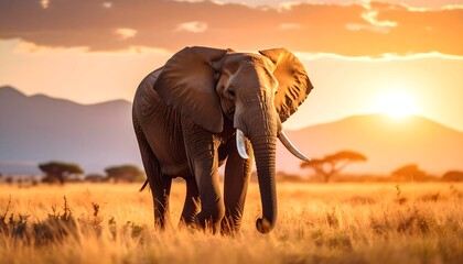 Obraz premium African Elephant Sunset Savannah.