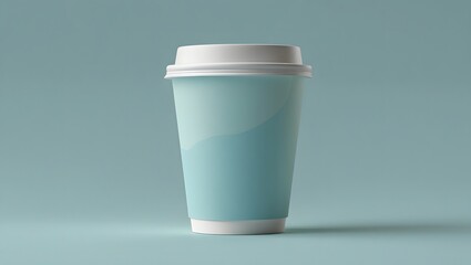 Light blue paper drink cup mockup. Render realistic 3d illustration. Package mockup design for branding. Isolated on blue background