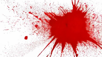 Crimson splash on white background creating a splatter effect with radial streaks and drops, resembling a fluid explosion on a flat surface. - Powered by Adobe
