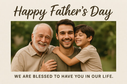 Father’s Day card with three generations of family and loving message

 - Powered by Adobe