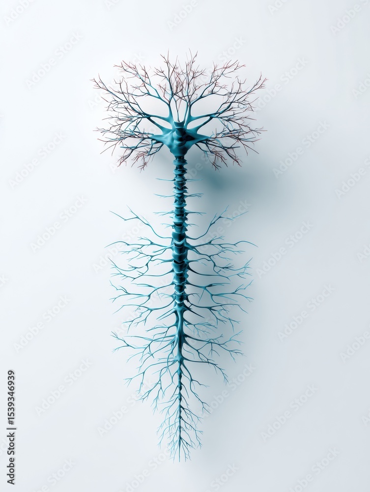 Poster minimalistic depiction of the spinal cord and nerve branches in a medical illustration focusing on h