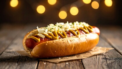 Gourmet Hot Dog with Festive Food.