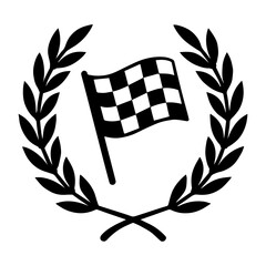 Laurel wreath with checkered flag icon with transparent background symbolizing racing victory or championship
