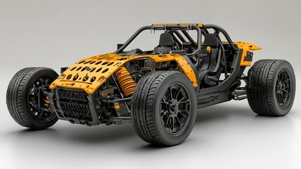 3D Vehicle Concept Featuring Innovative Design with Vibrant Orange and Sleek Black Elements