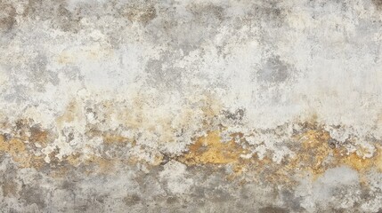 Naklejka premium Textured and weathered concrete wall surface with peeling paint and aged appearance in neutral tones, showcasing roughness, cracks, and rustic industrial style background