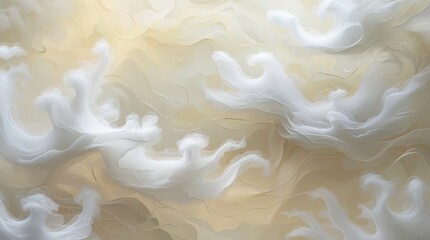 Soft white vapour swirls on creamy abstract background. Dreamy mist texture for digital design and overlays.