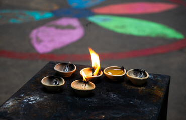 Burning Oil Lamp At A Indian temple