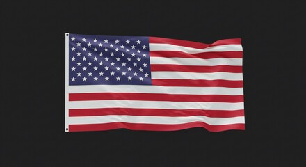 Fototapeta premium US flag waving, red and white stripes, blue field with stars, high contrast, vibrant colors, dynamic motion.