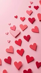 Gradient hearts on a pastel pink background.