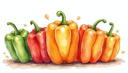 Colorful bell peppers in a row.