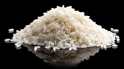 Pile of White Rice Grains on Black Background