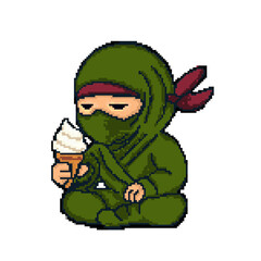 Pixel Art Ninja Enjoying Ice Cream
