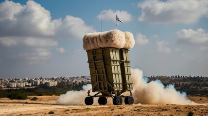 Iron Dome Type Launcher Emitting Exhaust Plume