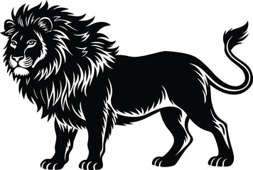 Walking Lion Vector Silhouette, Majestic Black Lion in Side Profile