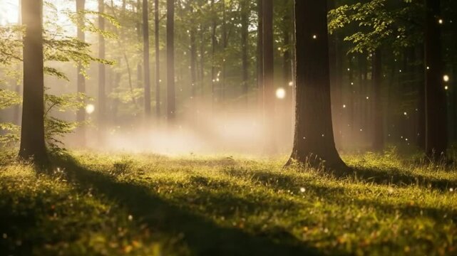 Tranquil Forest Glade with Cinematic Sunlight and Mist - Loopable Nature Background 
