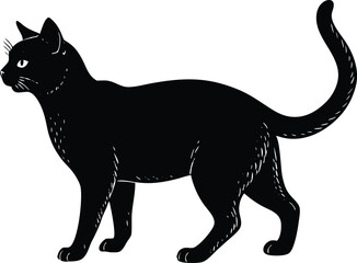 Vintage Black Cat Silhouette Illustration in Profile View