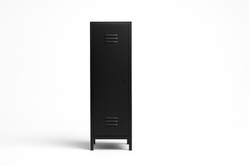 白い背景に置かれたシンプルな黒いロッカー