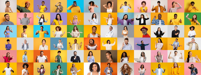 A vibrant collage featuring a diverse collection of faces representing different styles. Each...