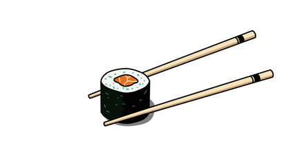 Sushi roll with chopsticks food dining asian