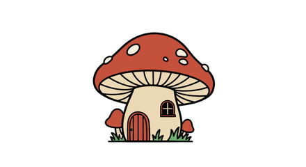 Whimsical mushroom house with red cap and window