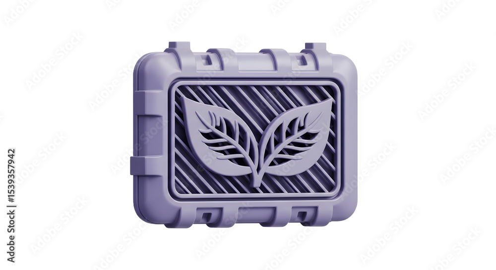 Poster monochrome 3d render of a square container with leaf emblem on transparent background
