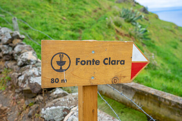 Direction signs for São Lourenço, Norte and Maia on the Azorean island of Santa Maria.
