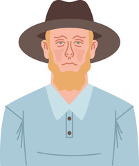 Amish Man Portrait: A distinguished Amish man, adorned in traditional attire, is captured in a close-up portrait.