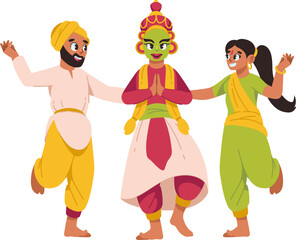 Indian Dance Harmony: Three figures, in vibrant attire, embody the spirit of traditional Indian dance, their graceful movements telling a story of culture and heritage. 