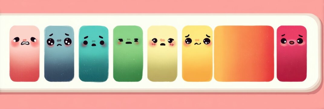 Mood Tracker Bar Featuring Gradient Faces and Labels Allows Easy Emotional Assessment Throughout the Day, Designed for Personal Reflection and Wellbeing