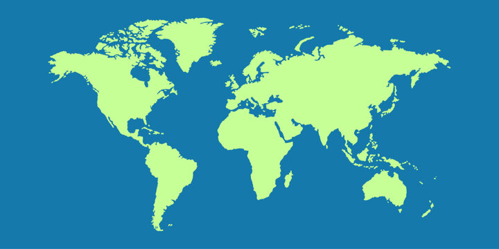 World map background perfect for travel, education, or business themes. Great for presentations, blogs, and global concepts. Ideal for your next creative project. Ocean blue and bright green.