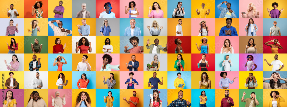 Poster a colorful collage features diverse individuals from various backgrounds expressing joy and connecti