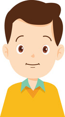 Illustration of a Young Boy: A charming illustration of a smiling young boy with brown hair, wearing a yellow sweater, radiating innocence and friendliness.