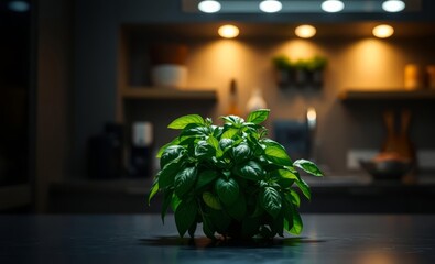 A vibrant bunch of basil a culinary hero takes center stage in a sleek modern kitchen its fragrant leaves ready to be incorporated into a delectable dish