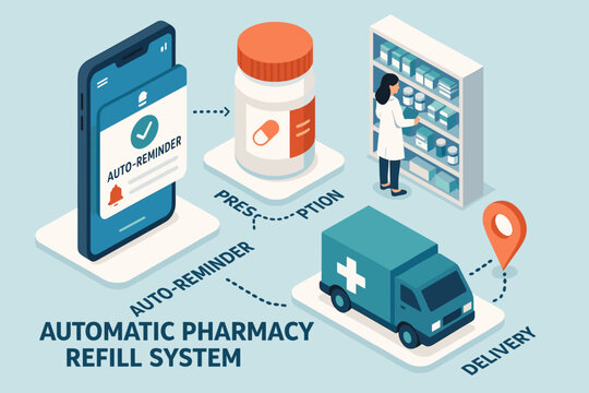 Automatic pharmacy refill system with prescription management and delivery